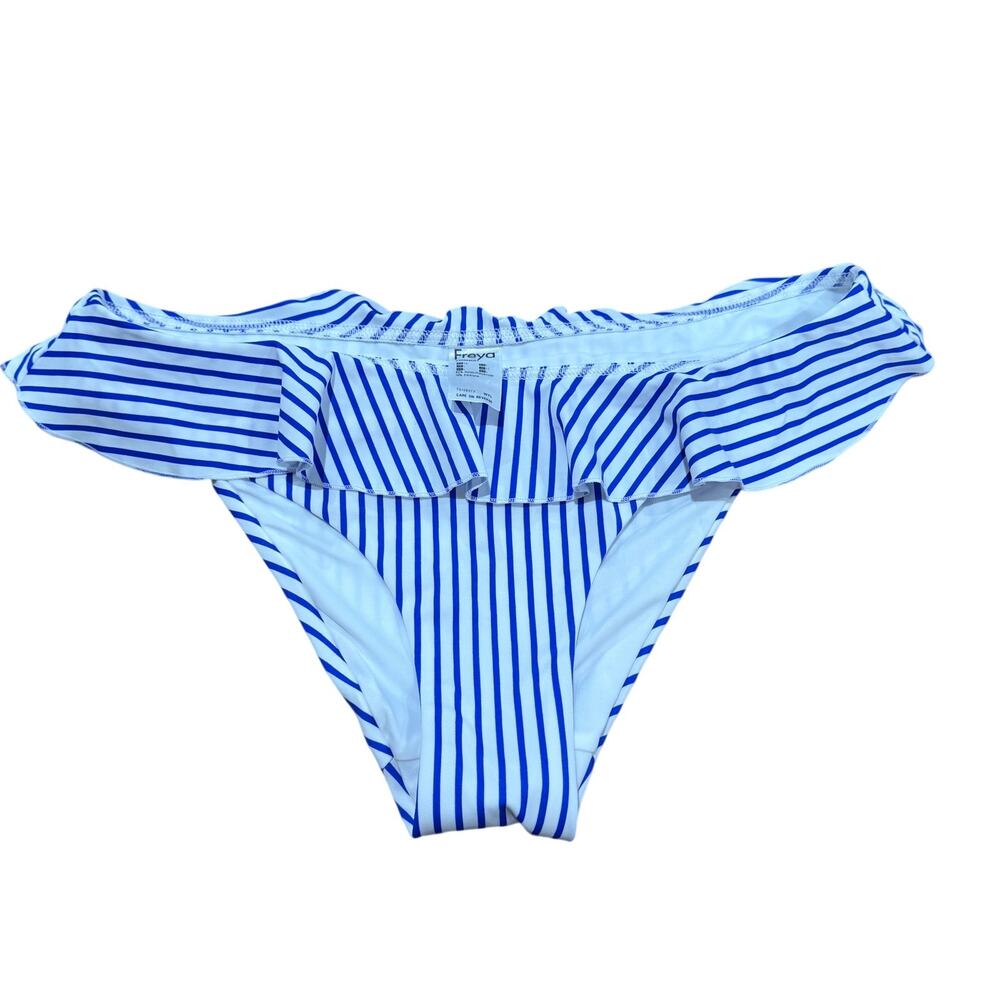 Freya Brand Striped Ruffle Blue and White Bikini Bottom Size Large